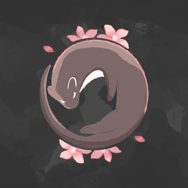 illustration of print on black background of round otter with fur and sakura flowers. The Best Taco Gamer Influencer Smite Gaming Usa United States Youtube Channel Twitch Instagram Followers