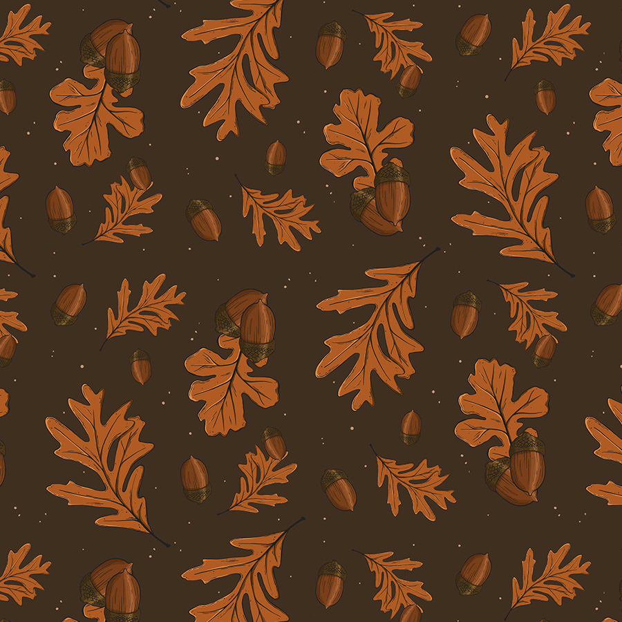 illustration of peach buds, tiny leaves in sage green with squirrel skull scattered in repeat. slide box printed personalized custom packaging with label. Pattern design full mistica by karen mattiazzo graphic and pattern surface designer