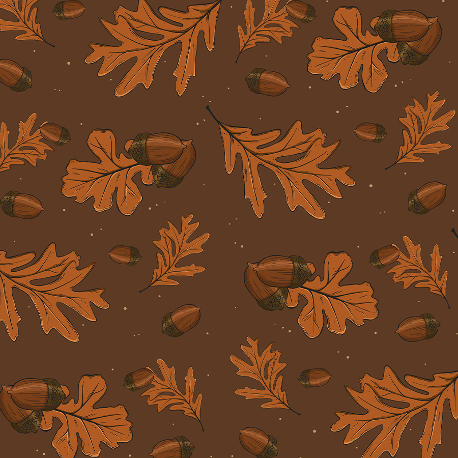 pattern of motif arranged with orchard of peaches, sage coloured leaves, squared diamond repeat with runes, lines and auras around. table runnere mockup on a wooden rustic table. Pattern design full mistica by karen mattiazzo graphic and pattern surface designer