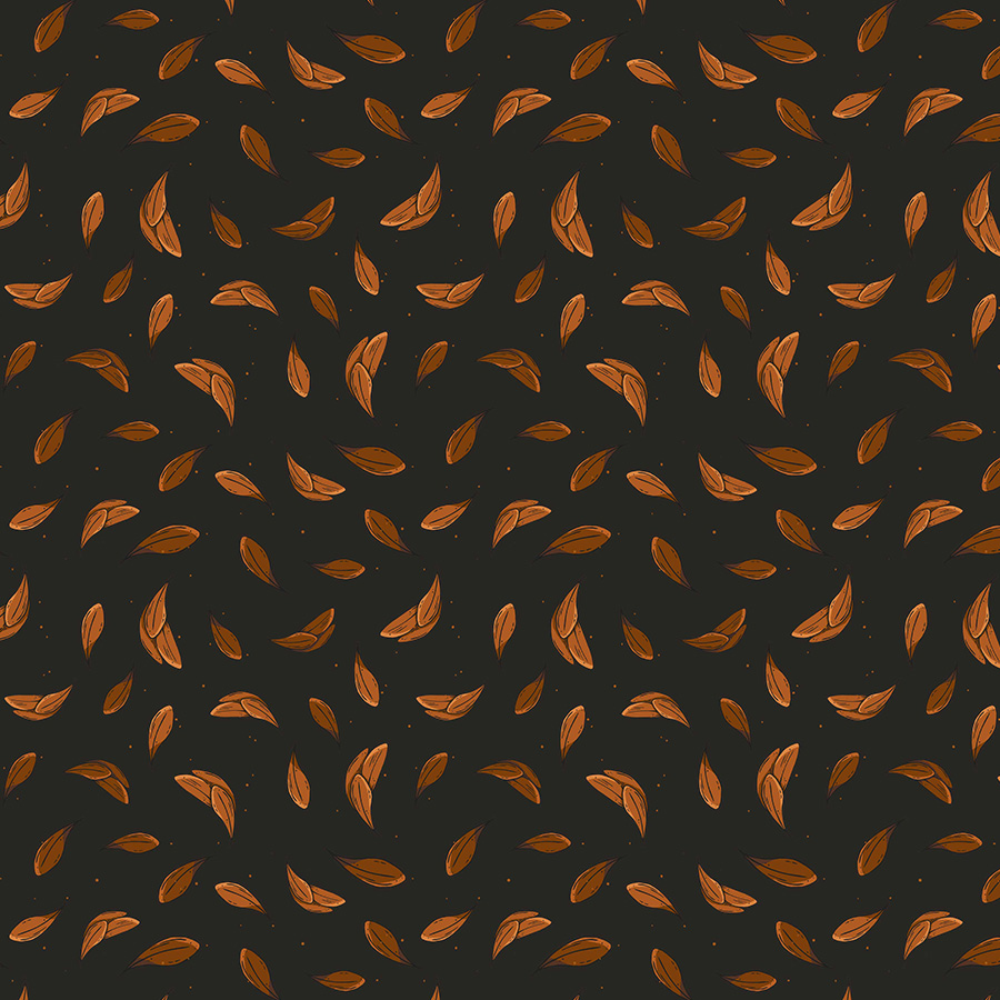 Tree branch filled with peaches aligned as stripes, with sage coloured leaves. Pattern design full mistica by karen mattiazzo graphic and pattern surface designer