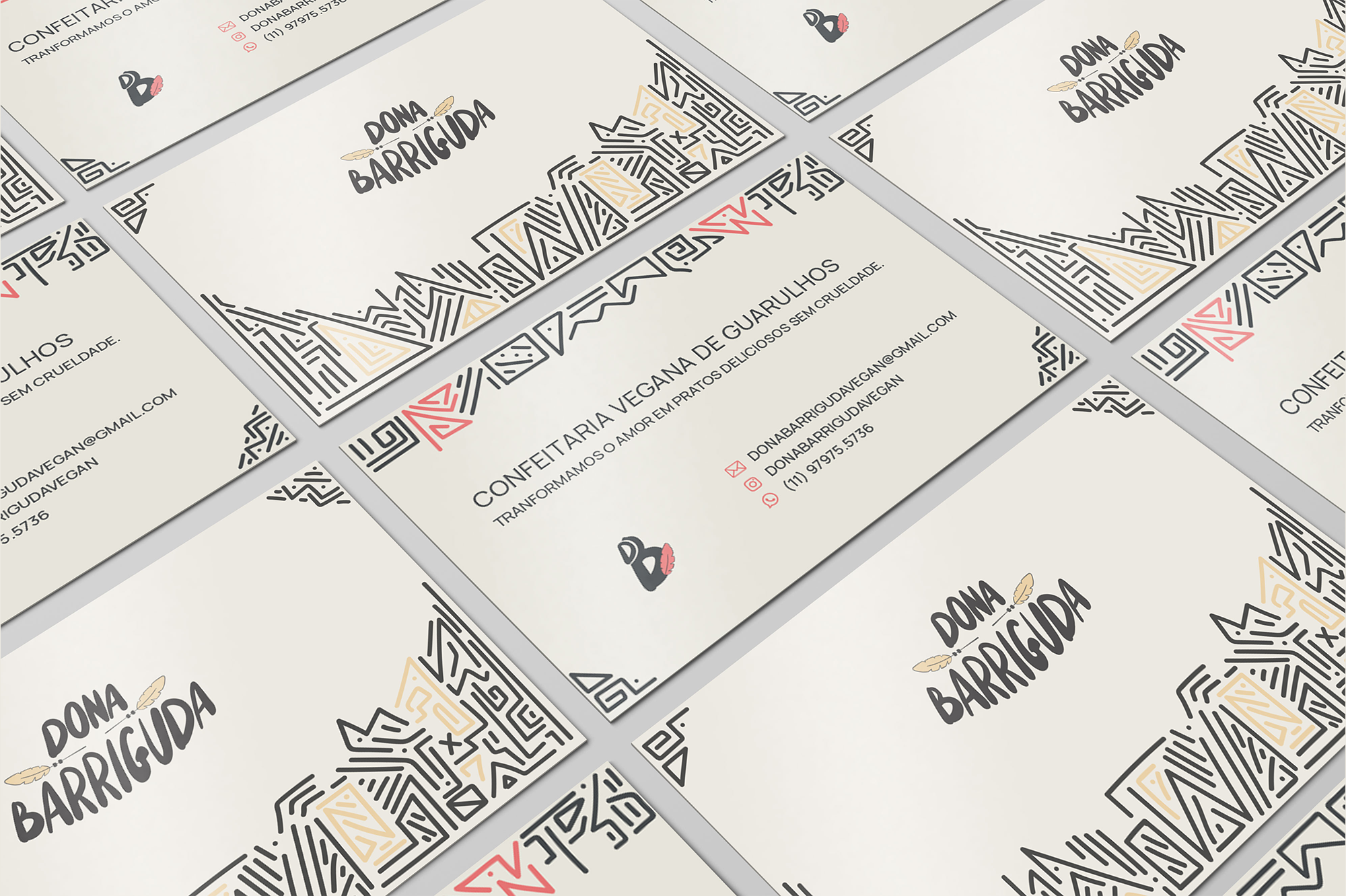 business card mockup perspective dona barriguda branding visual identity Brazilian indigenous tribes. home based Vegan bakery