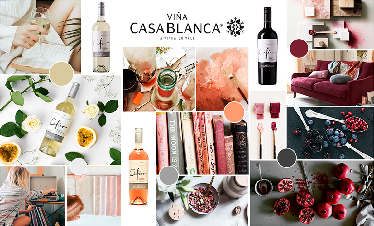 Moodboard of Vina casablanca, a chilean brand that sells all types of wine worldwide.