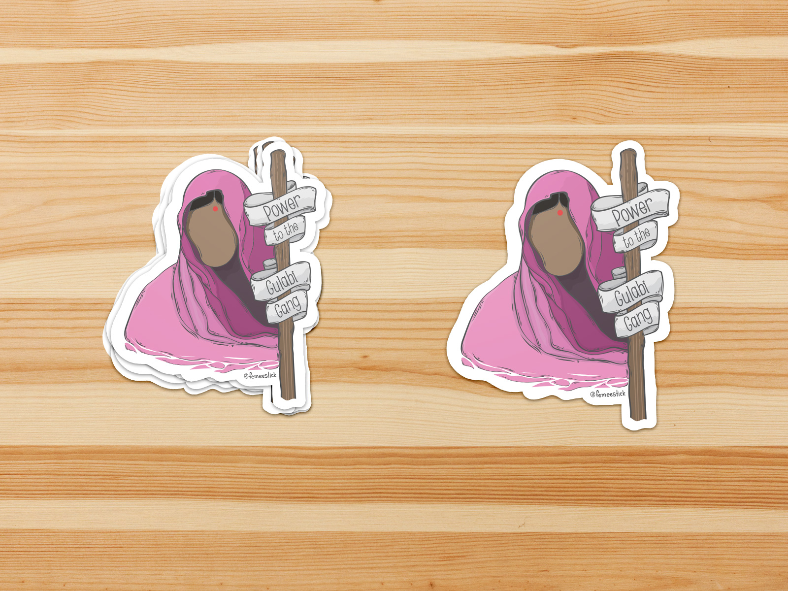 Power to the Gulabi Gang. Sticker Femeestick Etsy Shop. Feminist Stickers, Art Empowering Women.