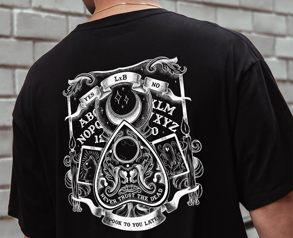 Custom Spooky Merch & Apparel Design for YouTubers. Specializing in ghost-themed illustrations, dark aesthetic branding, and horror graphics
