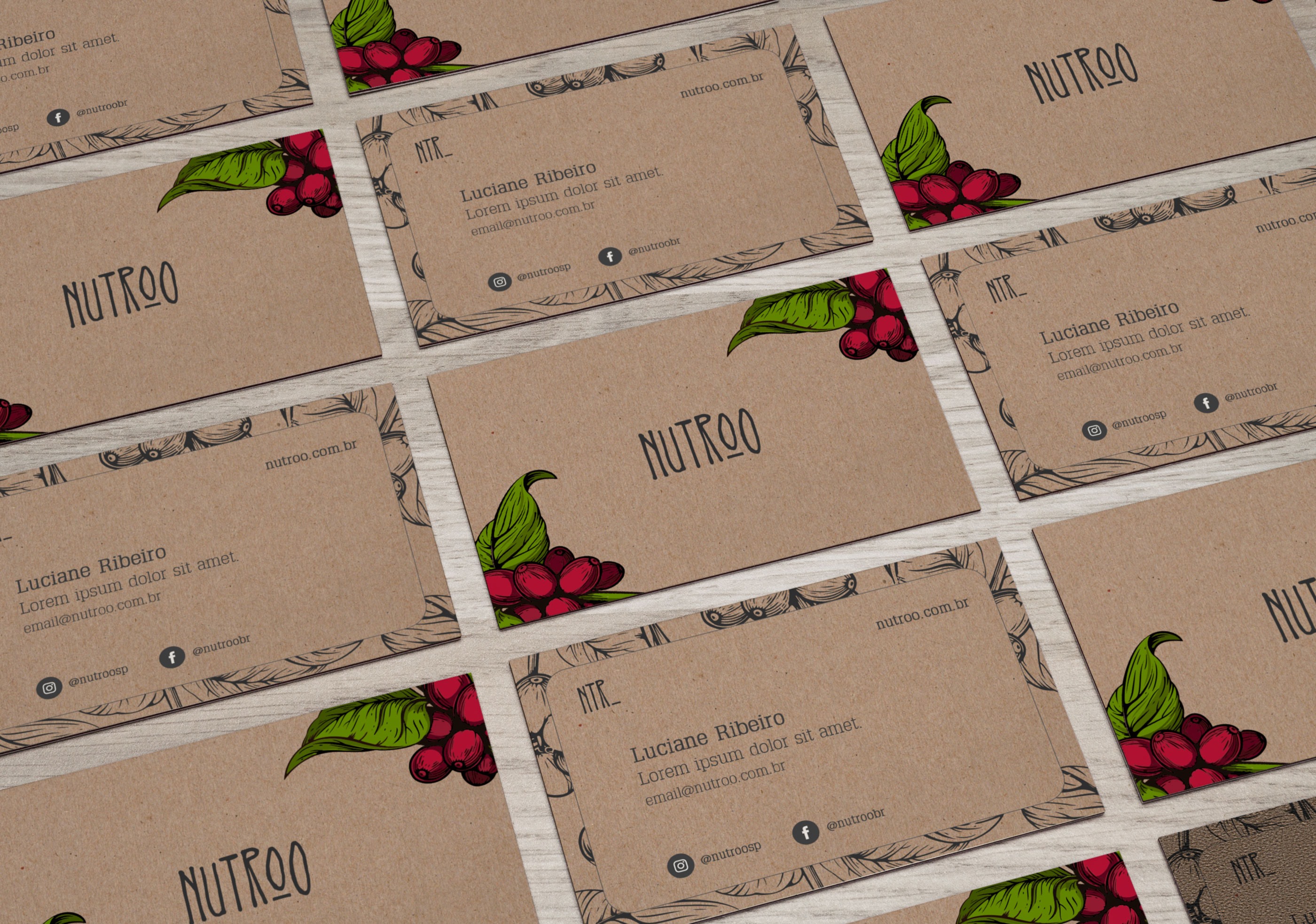 Craft paper coffee packaging mockup, with logo and illustrations. Coffee cup, white, grey illustrations around it.