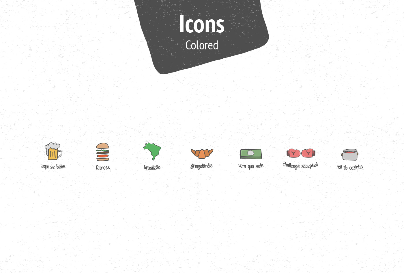 hand drawn icons food colored.