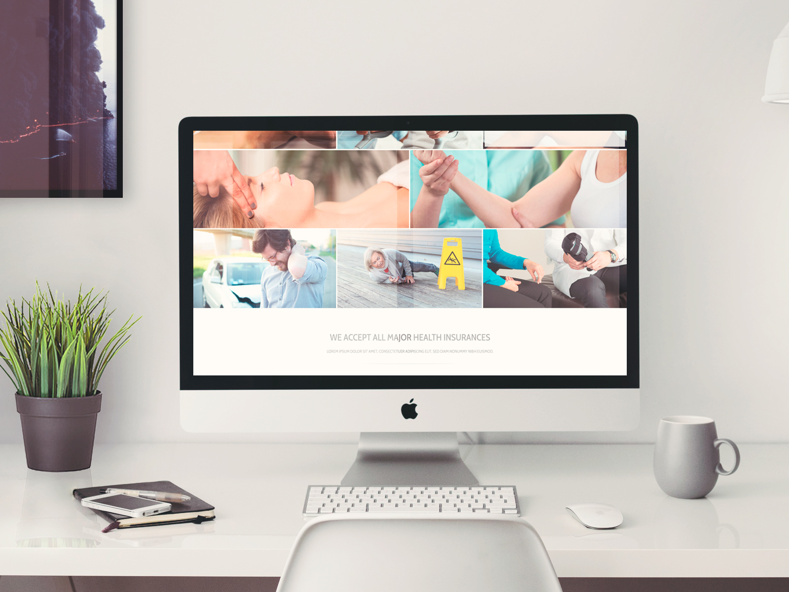 services section shows a grid of pictures that on hover shows the service provided. Once you click it, goes to as internal page describing that service.