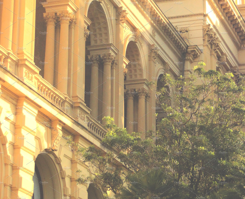 Sao Paulo, Parque da Idependencia, Ipiranga neighbourhood. Balconies, arches, sunlight touching the building. 